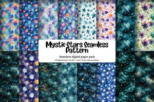 Mystic Stars Digital Paper Seamless Pattern | High Quality Instant Download | Printable Paper Pack | Mystical Stars Background