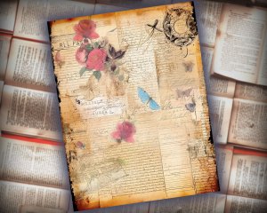 12 papers | Mystical and Energetic Scrapbooking Kit | Fairy Tale Watercolor Illustrations | Shabby Chic Ephemera | Intricate Details