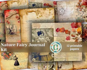 12 Papers | Mother Nature Fairy Tale Forest Scrapbooking Kit, Shabby Chic Ephemera, Printable Junk Journal Pages, Vintage Paper Texture