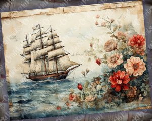 Nautical Decoupage Patterned Wallpaper for Junk Journal - High Quality 8k Watercolor Composition, Perfect for Invitations, Digital Planners