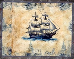 Nautical Decoupage Patterned Wallpaper for Junk Journal - High Quality 8k Watercolor Composition, Perfect for Invitations, Digital Planners