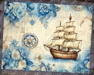 Nautical Decoupage Patterned Wallpaper for Junk Journal - High Quality 8k Watercolor Composition, Perfect for Invitations, Digital Planners