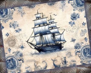 Nautical Decoupage Patterned Wallpaper for Junk Journal - High Quality 8k Watercolor Composition, Perfect for Invitations, Digital Planners