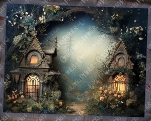 14 papers | Night Garden background, fairy tale garden by night | Shabby chic ephemera | Scrapbooking kit for junk journals, invitations