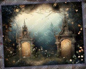 14 papers | Night Garden background, fairy tale garden by night | Shabby chic ephemera | Scrapbooking kit for junk journals, invitations