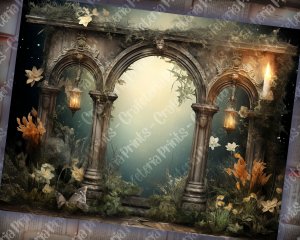 14 papers | Night Garden background, fairy tale garden by night | Shabby chic ephemera | Scrapbooking kit for junk journals, invitations