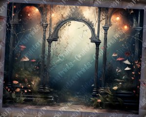 12 papers | Night Garden background, fairy tale garden by night | Shabby chic ephemera for scrapbooking, junk journaling, and invitations