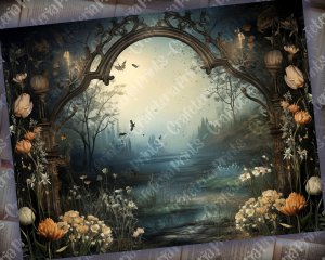 12 papers | Night Garden background, fairy tale garden by night | Shabby chic ephemera for scrapbooking, junk journaling, and invitations