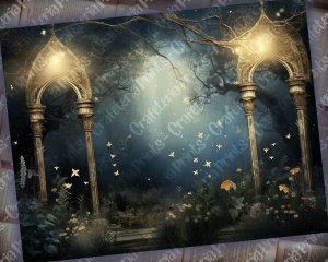 12 papers | Night Garden background, fairy tale garden by night | Shabby chic ephemera for scrapbooking, junk journaling, and invitations