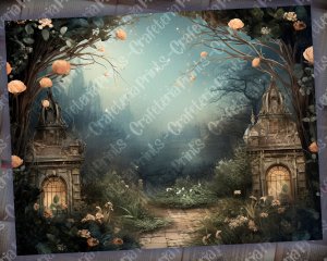 12 papers | Night Garden background scrapbooking papers, fairy tale garden by night, shabby chic ephemera, printable pages, junk journal kit