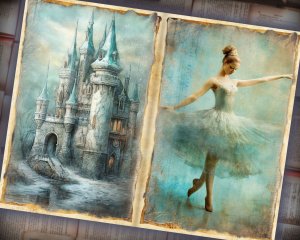 25 papers | Nostalgic Fairy Tale Crown Printable Scrapbooking Papers, Junk Journal Kit, Light Gold Elements, Shabby Chic Romantic Scenery