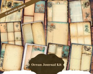 Ocean Wonders and Margine Vibe Junk Journal Page, Shabby Chic Ephemera, High Quality Digital Papers for Invitations, Planners, Journaling