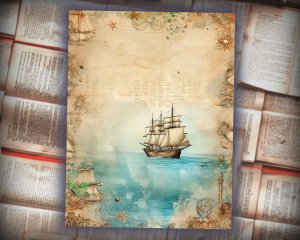 16 Papers | Ocean Sand & Sea Star Junk Journal Kit, Printable Scrapbooking Pages, Shabby Chic Ephemera, Sea Inspired Journaling Kit