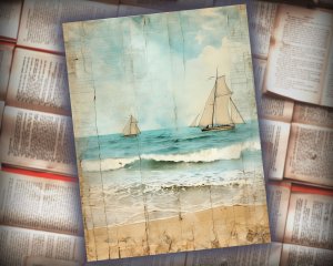 16 Papers | Ocean Sand & Sea Star Junk Journal Kit, Printable Scrapbooking Pages, Shabby Chic Ephemera, Sea Inspired Journaling Kit