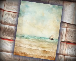 16 Papers | Ocean Sand & Sea Star Junk Journal Kit, Printable Scrapbooking Pages, Shabby Chic Ephemera, Sea Inspired Journaling Kit