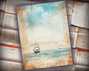 16 Papers | Ocean Sand & Sea Star Junk Journal Kit, Printable Scrapbooking Pages, Shabby Chic Ephemera, Sea Inspired Journaling Kit