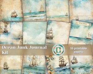 16 Papers | Ocean Sand & Sea Star Junk Journal Kit, Printable Scrapbooking Pages, Shabby Chic Ephemera, Sea Inspired Journaling Kit