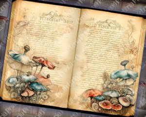 Ocean Wonders Junk Journal Page with Marginal Vibe, Big Vivid Elements, Deep Colors - Digital Watercolor Illustration, Shabby Chic Ephemera