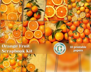 10 papers | Orange Fruit Texture Scrapbooking Papers | Vintage Design Ideas | Handmade Art | Mixed Media | Shabby Chic | Printable Pages