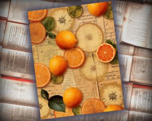 14 Papers | Orange Fruit Texture Scrapbooking Kit - High Res Vintage Design Ideas for Junk Journals, Invitations, and Mixed Media Art