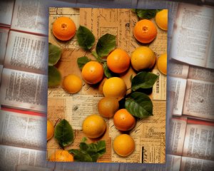 14 Papers | Orange Fruit Texture Scrapbooking Kit - High Res Vintage Design Ideas for Junk Journals, Invitations, and Mixed Media Art