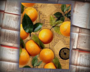 14 Papers | Orange Fruit Texture Scrapbooking Kit - High Res Vintage Design Ideas for Junk Journals, Invitations, and Mixed Media Art