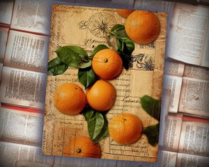 14 Papers | Orange Fruit Texture Scrapbooking Kit - High Res Vintage Design Ideas for Junk Journals, Invitations, and Mixed Media Art