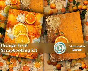 14 Papers | Orange Fruit Texture Scrapbooking Kit - High Res Vintage Design Ideas for Junk Journals, Invitations, and Mixed Media Art