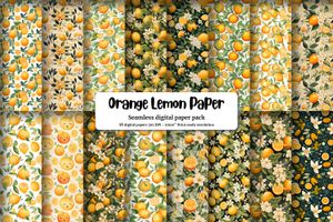 Cartoon Orange and Lemon Digital Paper Bundle - Seamless Texture, Instant Download, Commercial Use, Scrapbooking, Planner Supplies, Clipart