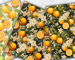 Cartoon Orange Lemon Digital Paper, Seamless Texture Patterns, Instant Download, Printable Scrapbook Paper, Commercial Use, DIY Crafts