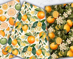 Cartoon Orange Lemon Digital Paper, Seamless Texture Patterns, Instant Download, Printable Scrapbook Paper, Commercial Use, DIY Crafts