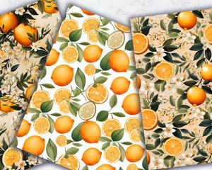 Cartoon Orange Lemon Digital Paper, Seamless Texture Patterns, Instant Download, Printable Scrapbook Paper, Commercial Use, DIY Crafts