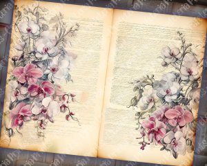 Watercolor Orchids Floral Theme Vintage Flowers Wallpaper for Scrapbooking, Invitations, Designs - High Quality, Detailed, Big Elements