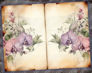 Watercolor Orchids Floral Theme Vintage Flowers Wallpaper for Scrapbooking, Invitations, Designs - High Quality, Detailed, Big Elements