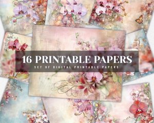 Fairy Tale Watercolor Orchids Junk Journal Background, Floral Nature Journal Paper, Muted Colors, Digital Printable, Perfect for Invitations