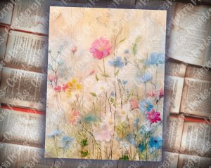 20 Pages of Painted Wildflowers Background, Vivid Colors, Shabby Chic Ephemera for Scrapbooking, Invitations, Digital Planners