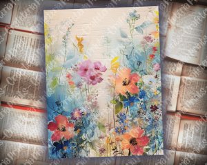 20 Pages of Painted Wildflowers Background, Vivid Colors, Shabby Chic Ephemera for Scrapbooking, Invitations, Digital Planners