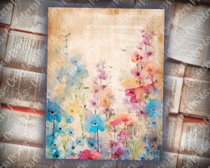 20 Pages of Painted Wildflowers Background, Vivid Colors, Shabby Chic Ephemera for Scrapbooking, Invitations, Digital Planners