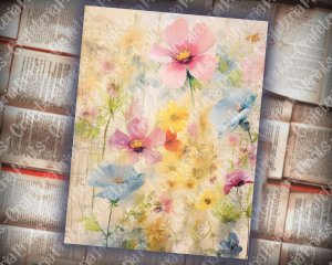 20 Pages of Painted Wildflowers Background, Vivid Colors, Shabby Chic Ephemera for Scrapbooking, Invitations, Digital Planners