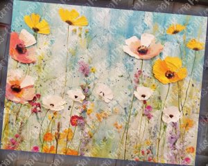 20 Pages of Painted Wildflowers Background, Vivid Colors, Shabby Chic Ephemera, Scrapbooking, Invitations, Digital Planners, Journaling