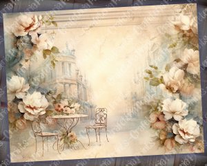 20 pages of Parisian Cafe Background Vintage Flowers, Shabby Chic Ephemera, Scrapbooking Backgrounds - Perfect for Invitations