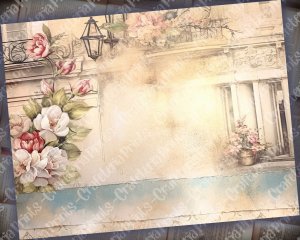 20 pages of Parisian Cafe Background Vintage Flowers, Shabby Chic Ephemera, Scrapbooking Backgrounds - Perfect for Invitations