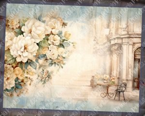 20 pages of Parisian Cafe Background Vintage Flowers, Shabby Chic Ephemera, Scrapbooking Backgrounds - Perfect for Invitations