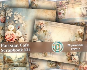 20 pages of Parisian Cafe Background Vintage Flowers, Shabby Chic Ephemera, Scrapbooking Backgrounds - Perfect for Invitations