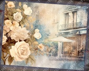 20 pages of Parisian Cafe Background, Vintage Flowers, Shabby Chic Ephemera, Scrapbooking Backgrounds - Perfect for Invitations