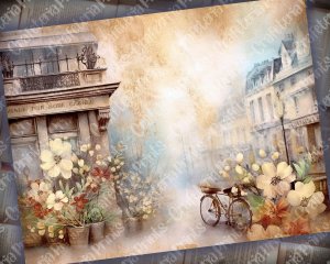 20 pages of Parisian Cafe Background, Vintage Flowers, Shabby Chic Ephemera, Scrapbooking Backgrounds - Perfect for Invitations