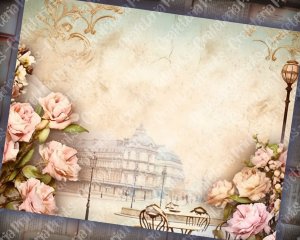 20 pages of Parisian Cafe Background, Vintage Flowers, Shabby Chic Ephemera, Scrapbooking Backgrounds - Perfect for Invitations