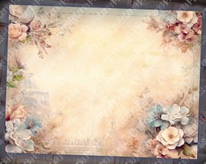 20 pages of Parisian Cafe Background, Vintage Flowers, Shabby Chic Ephemera, Scrapbooking Backgrounds - Perfect for Invitations