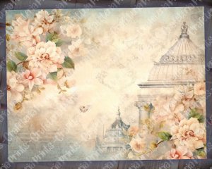 20 pages of Parisian Cafe Background, Vintage Flowers, Shabby Chic Ephemera, Scrapbooking Backgrounds - Perfect for Invitations