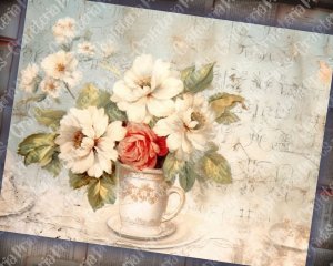 20 pages of Parisian Cafe Background, Vintage Flowers, Shabby Chic Ephemera, Scrapbooking Backgrounds - Perfect for Invitations